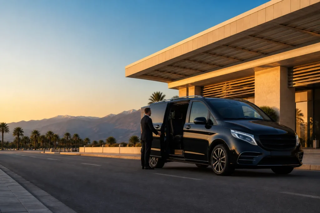 Black VIP minivan ready for a private transfer at Antalya Airport